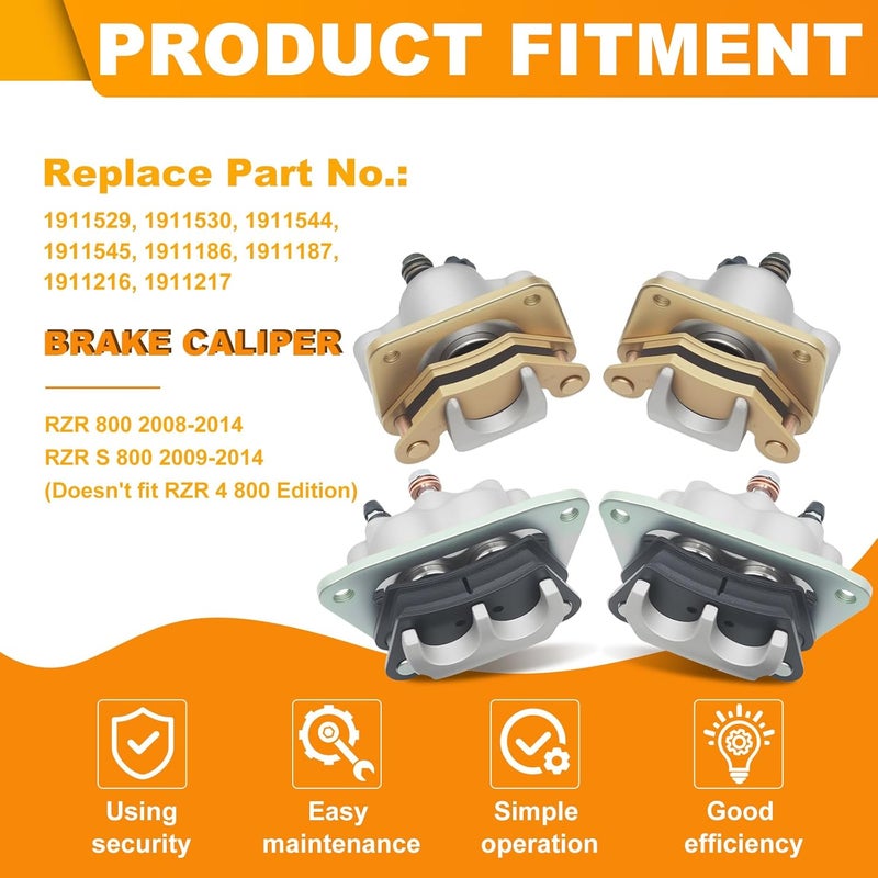 Triumilynn Front Rear Brake Caliper for Polaris RZR 800 2008-2014, RZR S 800 2009-2014 with Pads # 1911529 1911530 1911544 1911545, Left & Right, 4 Pack - Image 2